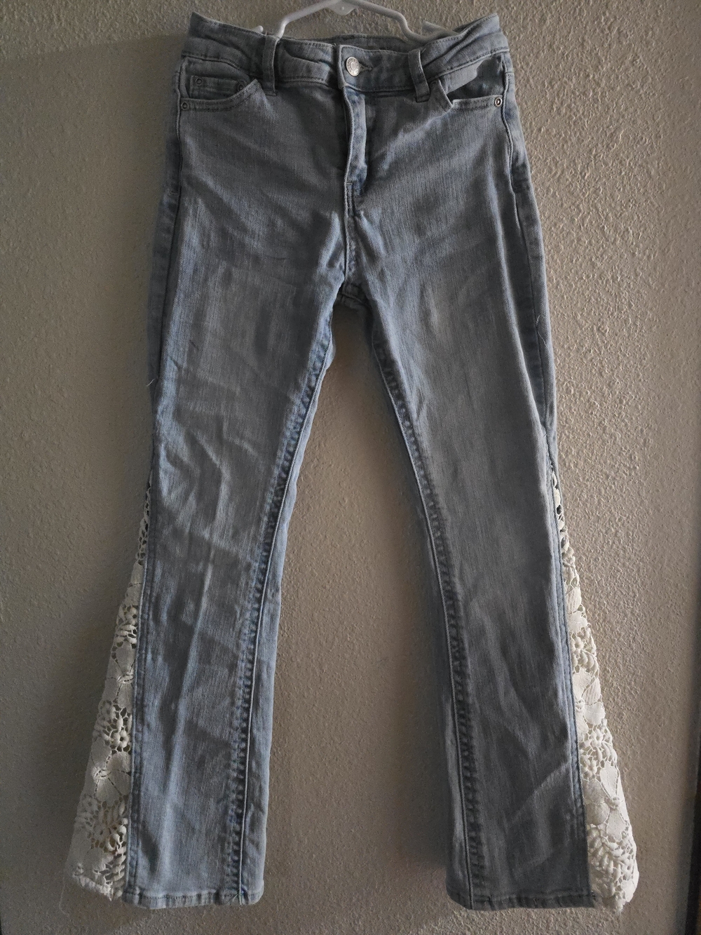 Tractr Light Blue Girls' Jeans with White Lace Side Panels